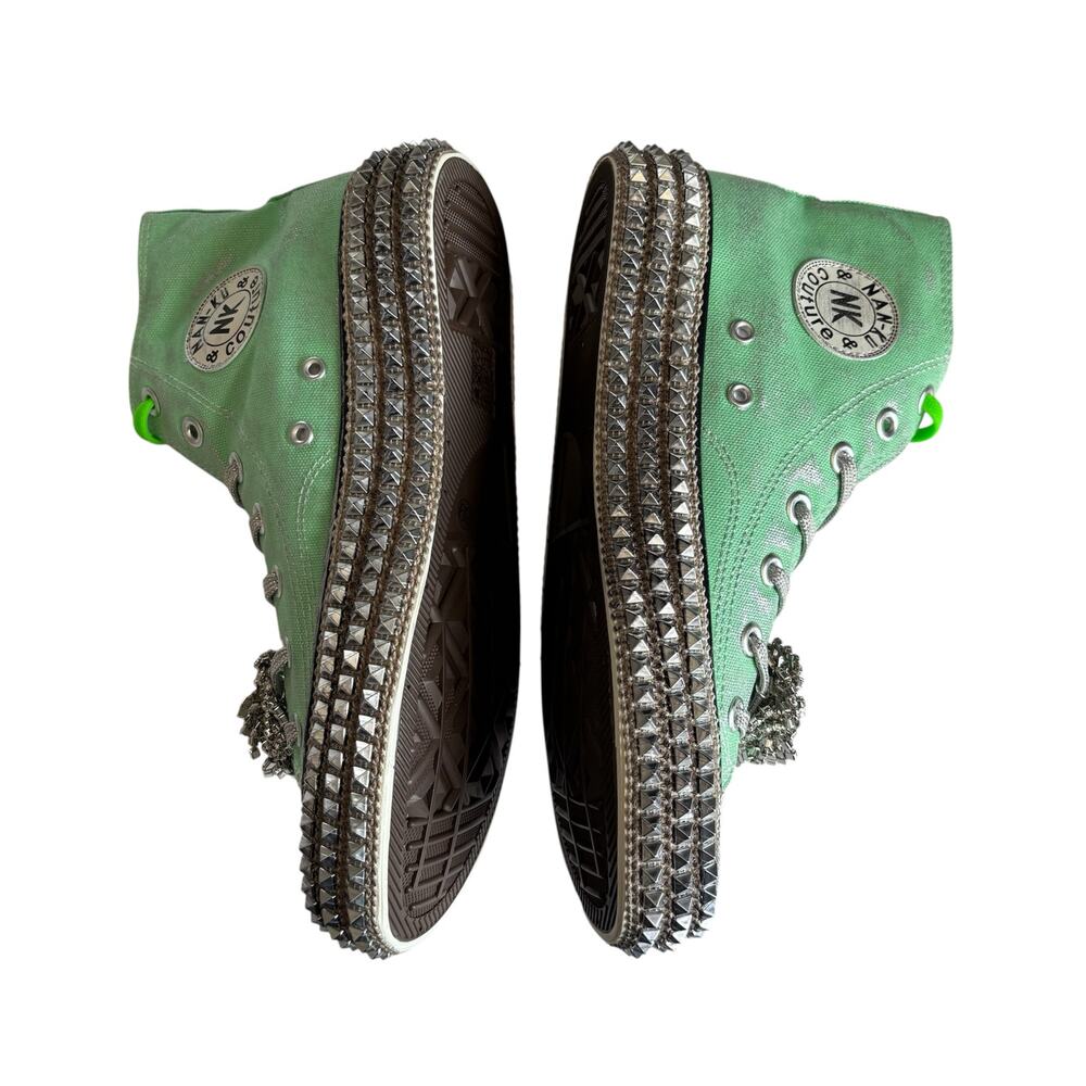NAN-KU Couture Cruise Spring Mint Hi-Top Studded Embellished Sneakers sz 39 NEW - Picture 3 of 10